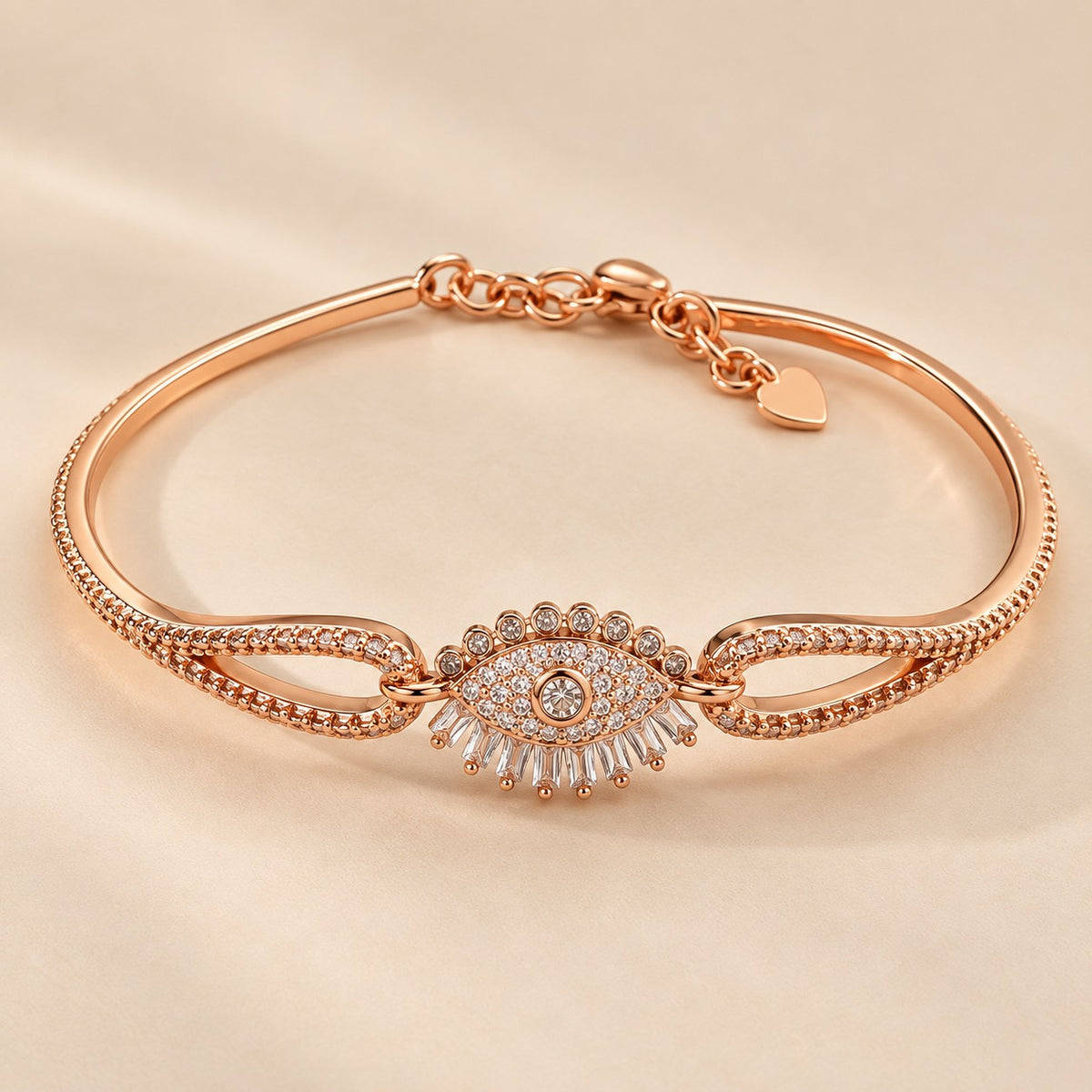 Rose Gold Plated Brass Evil Eye Sparkle Adjustable Bangle Bracelet — Boho Jewellery UK | The Colourful Aura