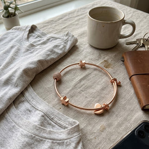 Rose Gold Plated Brass Star Heart Charm Adjustable Bangle Bracelet (Close-up Detail) | The Colourful Aura