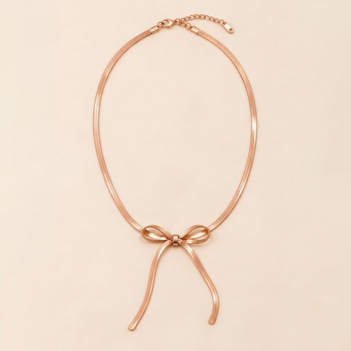 Rose Gold Plated Herringbone Chain Bow Necklace — Boho Jewellery UK | The Colourful Aura