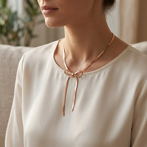 Rose Gold Plated Herringbone Chain Bow Necklace (Close-up Detail) | The Colourful Aura