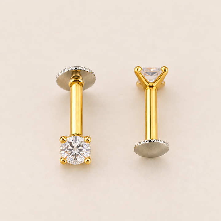 Round Cut Gold Plated Flat Back Nose Stud (Front and Back View) | The Colourful Aura