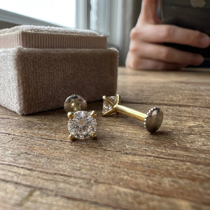 Round Cut Gold Plated Flat Back Nose Stud (Wooden Table Lifestyle) | The Colourful Aura