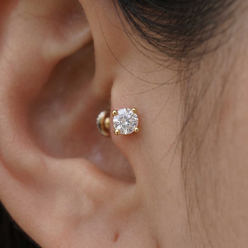 Round Cut Gold Plated Flat Back Nose Stud (Worn as an Ear Stud) | The Colourful Aura