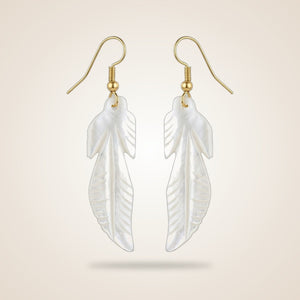 Long Tree Leaf Shell Lightweight Minimalist Beach Dainty White Drop Hook Earring — Boho Jewellery UK | The Colourful Aura