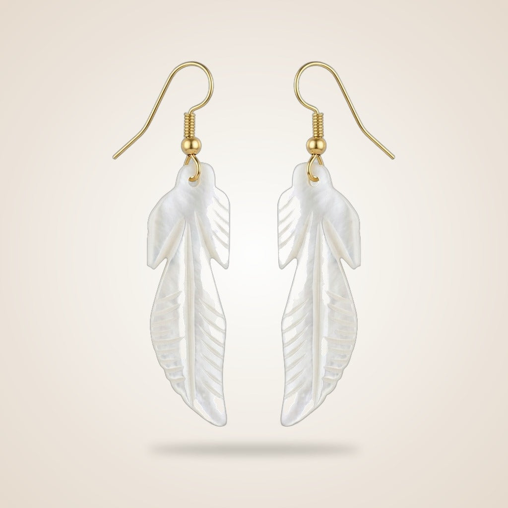 Long Tree Leaf Shell Lightweight Minimalist Beach Dainty White Drop Hook Earring — Boho Jewellery UK | The Colourful Aura