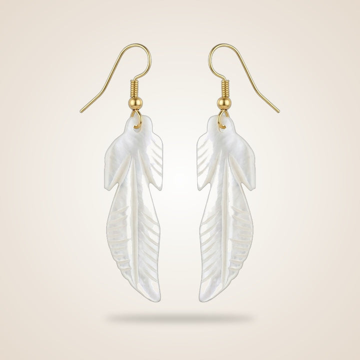 Long Tree Leaf Shell Lightweight Minimalist Beach Dainty White Drop Hook Earring — Boho Jewellery UK | The Colourful Aura