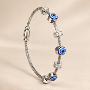 Silver Blue Evil Eye Charm Magnetic Bangle Bracelet, Boho Jewellery UK | The Colourful Aura