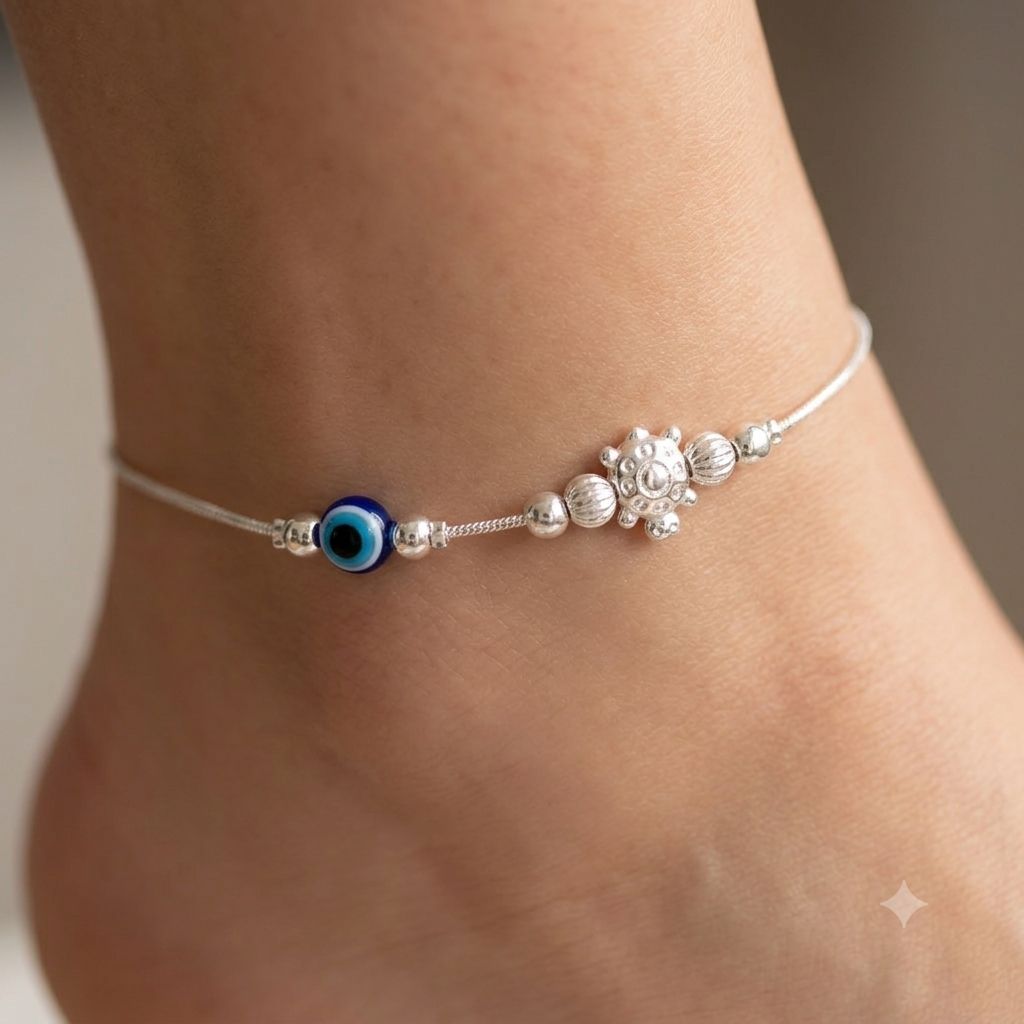 Silver Plated Evil Eye Turtle Star Anklet — Boho Jewellery UK | The Colourful Aura