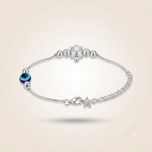 Silver Plated Evil Eye Turtle Star Anklet (Close-up Detail) | The Colourful Aura