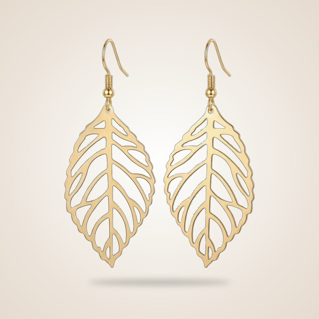 Silver Gold Large Slim Tree Nature Filigree Leaf Dangle Drop Earrings — Boho Jewellery UK | The Colourful Aura