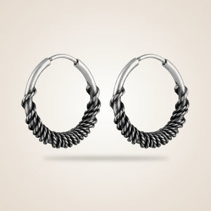Silver Sterling Oxidised Wired Coil Tribal Slim Dainty Hoop Statement Earring — Boho Jewellery UK | The Colourful Aura