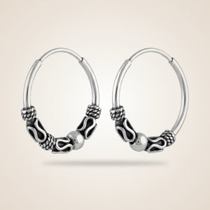 Silver Sterling Oxidised Wired Ball Tribal Dainty Slim Ethnic Hoop Earrings — Boho Jewellery UK | The Colourful Aura