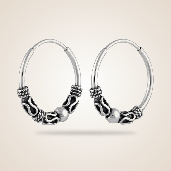 Silver Sterling Oxidised Wired Ball Tribal Dainty Slim Ethnic Hoop Earrings — Boho Jewellery UK | The Colourful Aura