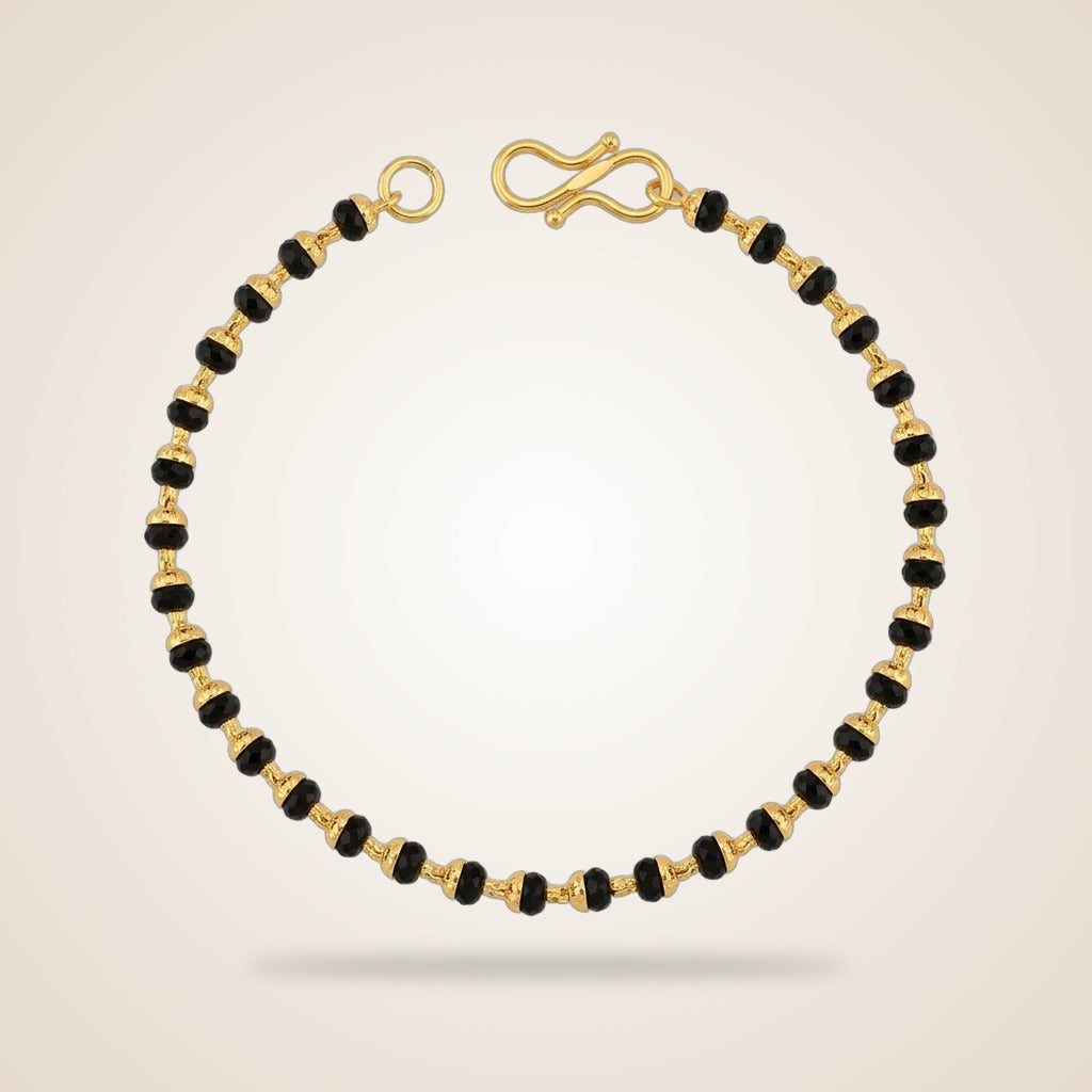 Simple plain unisex Gold plated Black beaded Nazar Mangalsutra Bracelet — Boho Jewellery UK | The Colourful Aura