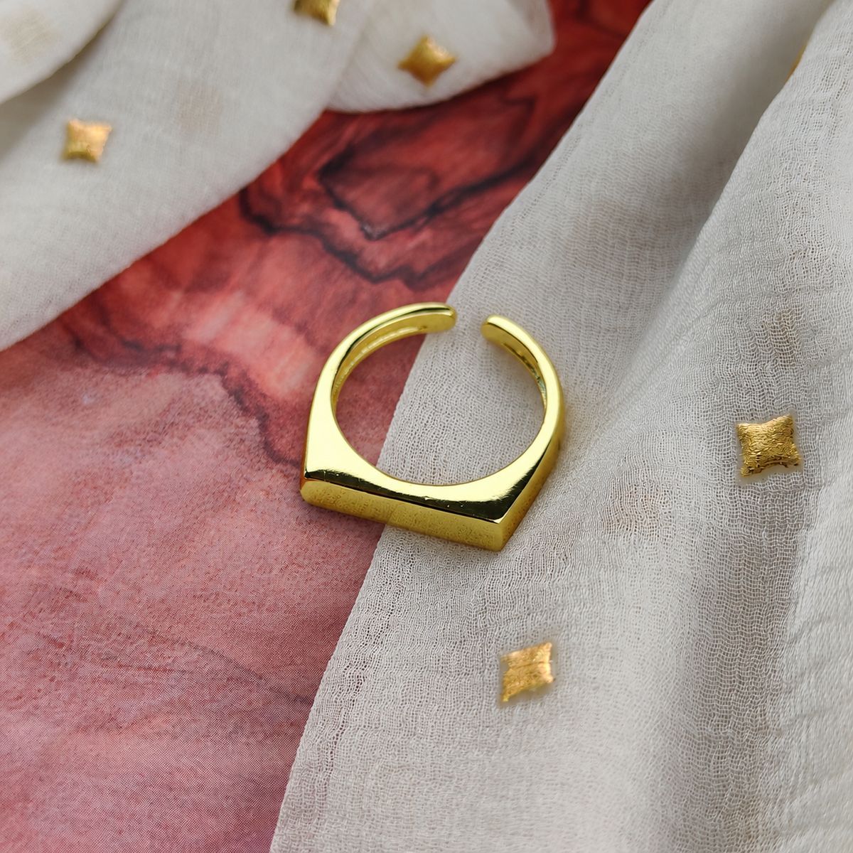 Gold Adjustable Flat Top Square Signet Ring | The Colourful Aura