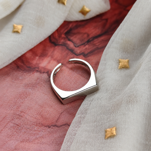 Silver Adjustable Flat Top Square Signet Ring | The Colourful Aura