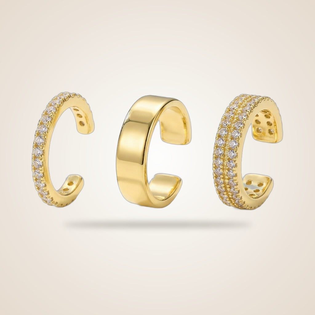 3 Piece Gold Zircon Slim Non Piercing Adjustable Ear Cuff Band — Boho Jewellery UK | The Colourful Aura