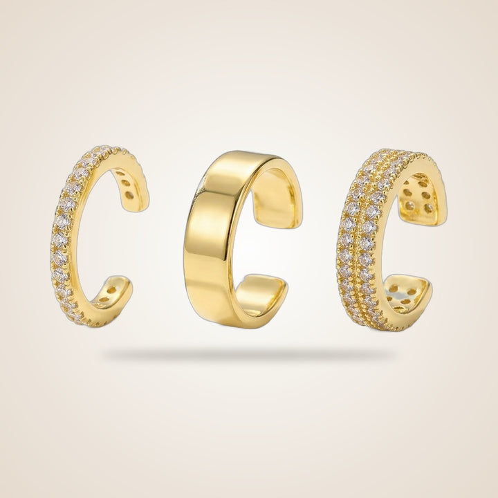 3 Piece Gold Zircon Slim Non Piercing Adjustable Ear Cuff Band — Boho Jewellery UK | The Colourful Aura