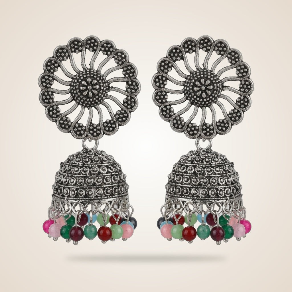 Small Bohemian Floral Indian Oxidised Boho Indian Asian Bridal Drop Jhumkis — Boho Jewellery UK | The Colourful Aura