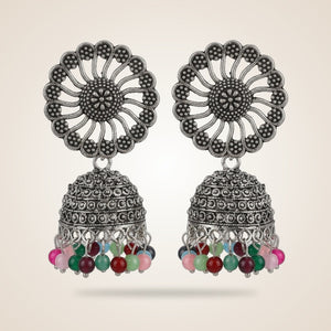 Small Bohemian Floral Indian Oxidised Boho Indian Asian Bridal Drop Jhumkis — Boho Jewellery UK | The Colourful Aura