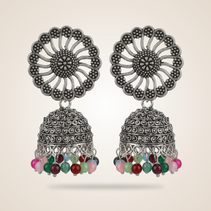 Small Bohemian Floral Indian Oxidised Boho Indian Asian Bridal Drop Jhumkis — Boho Jewellery UK | The Colourful Aura