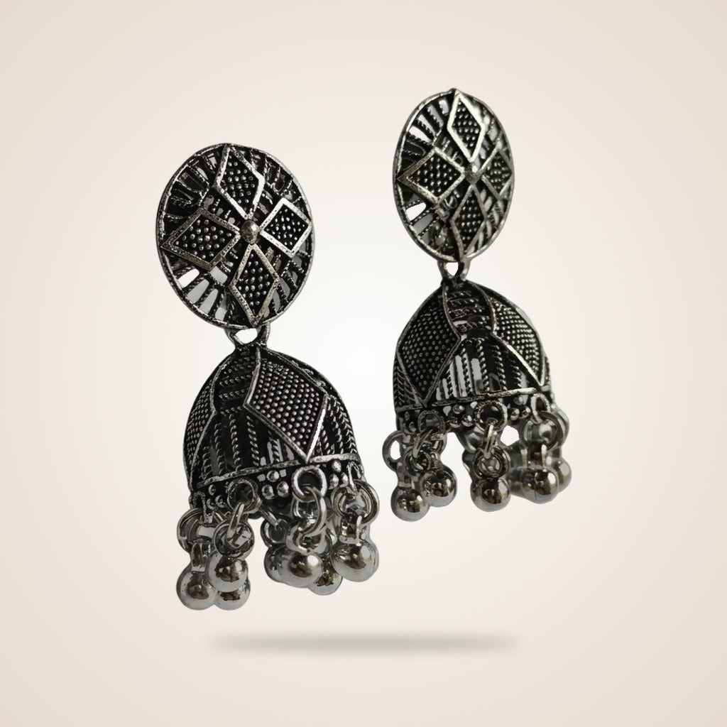 Geometric Indian Oxidised Boho Drop Dome Ethnic Jhumki Earrings — Boho Jewellery UK | The Colourful Aura