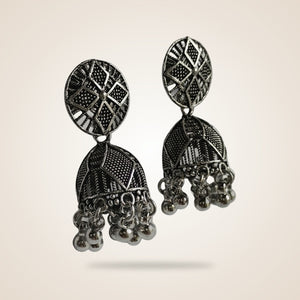 Geometric Indian Oxidised Boho Drop Dome Ethnic Jhumki Earrings — Boho Jewellery UK | The Colourful Aura