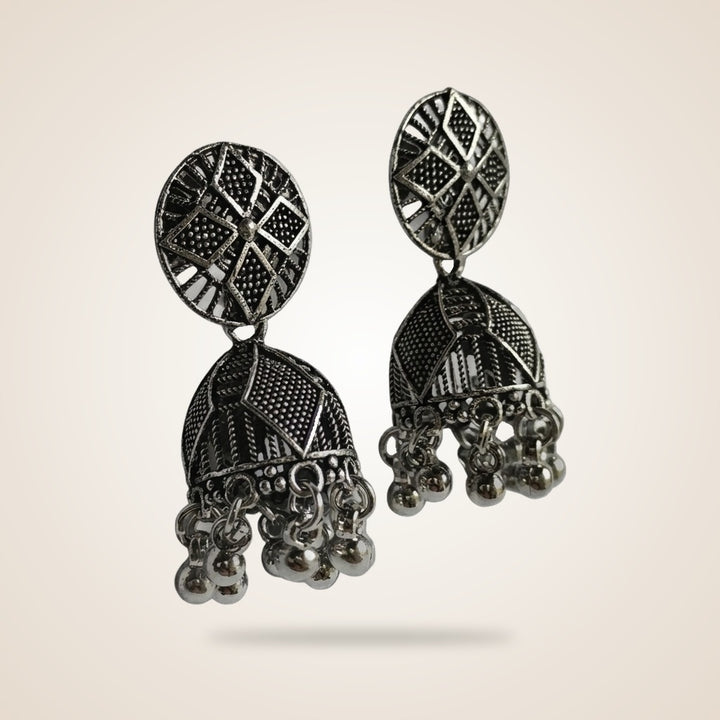 Geometric Indian Oxidised Boho Drop Dome Ethnic Jhumki Earrings — Boho Jewellery UK | The Colourful Aura