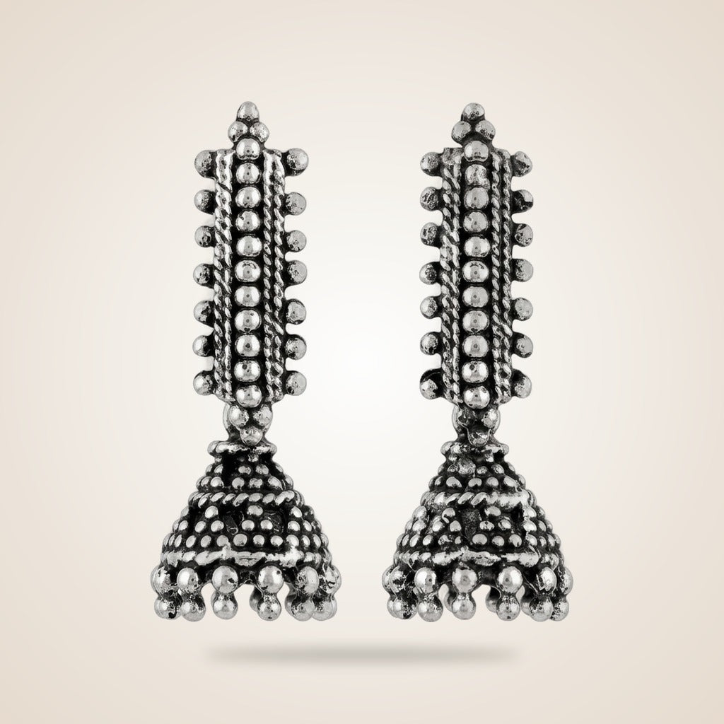 Small Bohemian Trinket Indian Oxidised Boho Drop Ethnic Studs Jhumkis Earrings — Boho Jewellery UK | The Colourful Aura