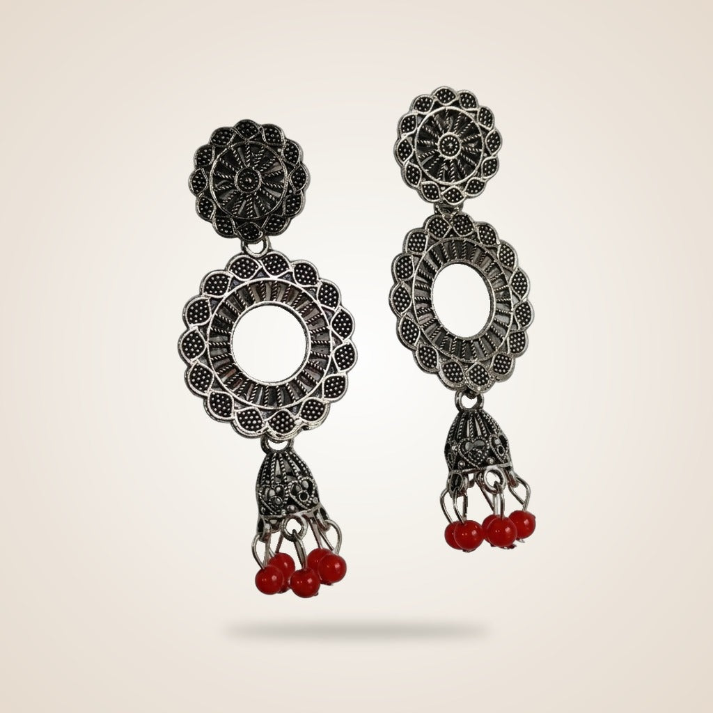 Indian Boho Oxidised Drop Ethnic Jhumkis Earrings — Boho Jewellery UK | The Colourful Aura