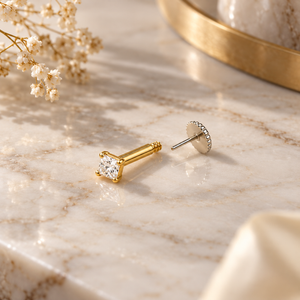 Square Cut Gold Plated Flat Back Nose Stud (Close-up Detail) | The Colourful Aura