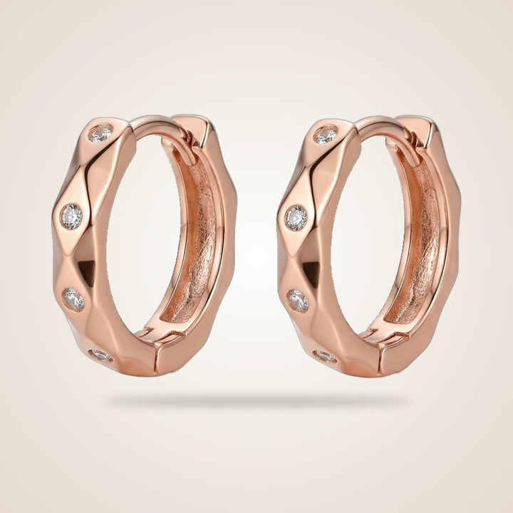 Sterling Silver Hexagon Geometric Angle Zircon Slim Huggie Dainty Hoop earrings — Boho Jewellery UK | The Colourful Aura