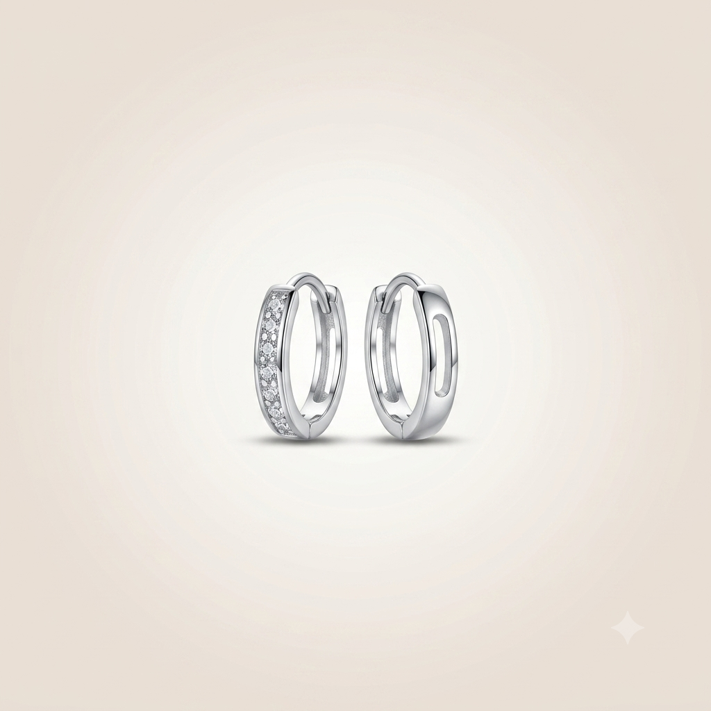 Sterling Silver Pave Hoop Earrings (Close-up Detail) | The Colourful Aura