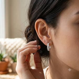 Sterling Silver Pave Hoop Earrings (Close-up Detail) | The Colourful Aura