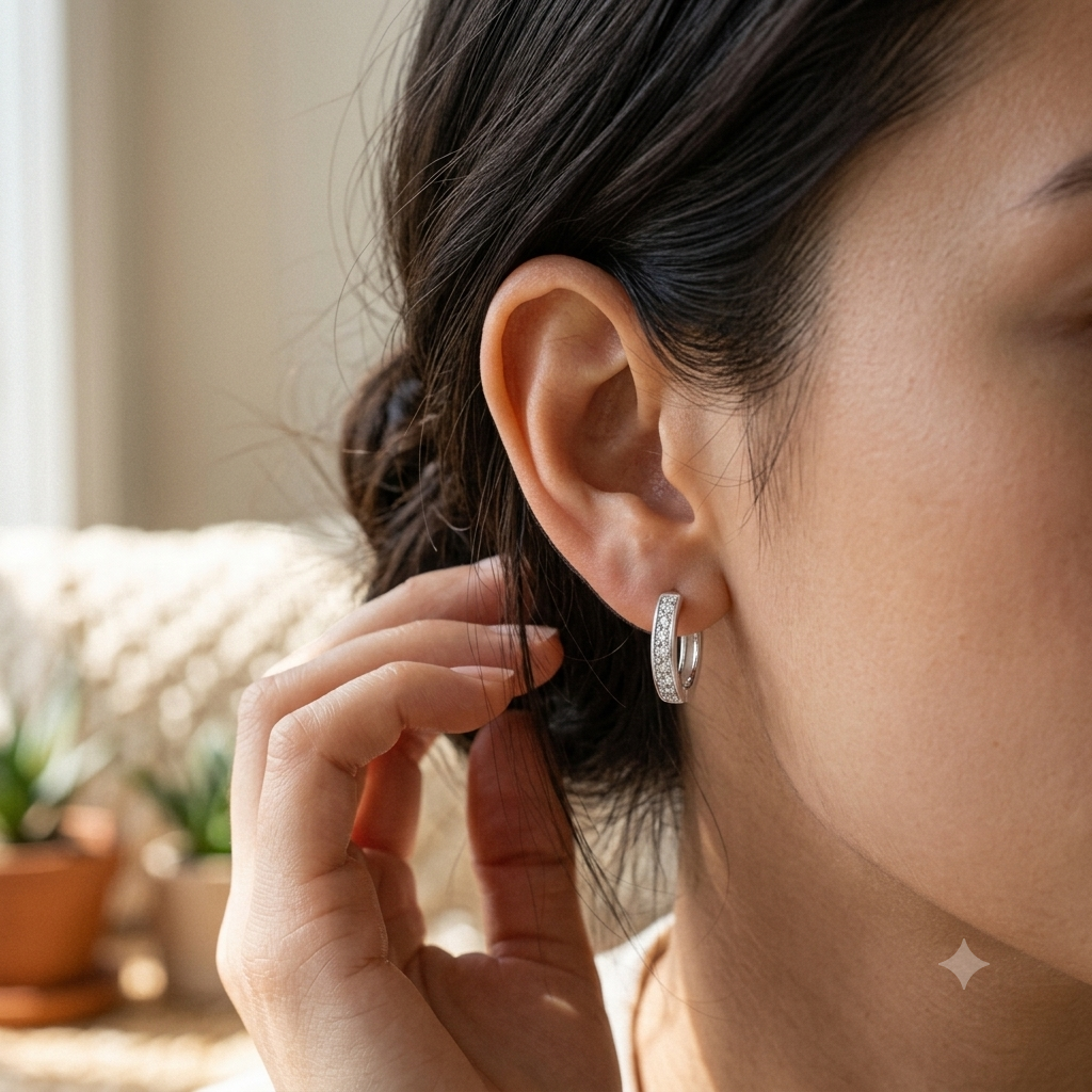 Sterling Silver Pave Hoop Earrings (Close-up Detail) | The Colourful Aura