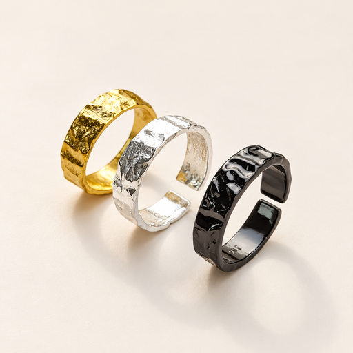 Gold, silver and black hammered adjustable toe rings