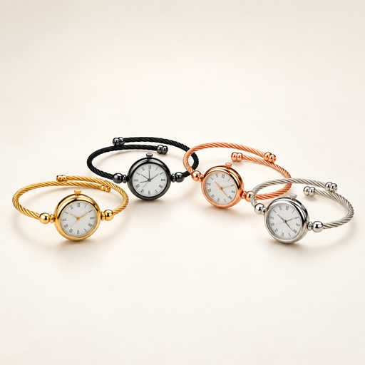 Gold, black, rose-gold and silver bangle watches