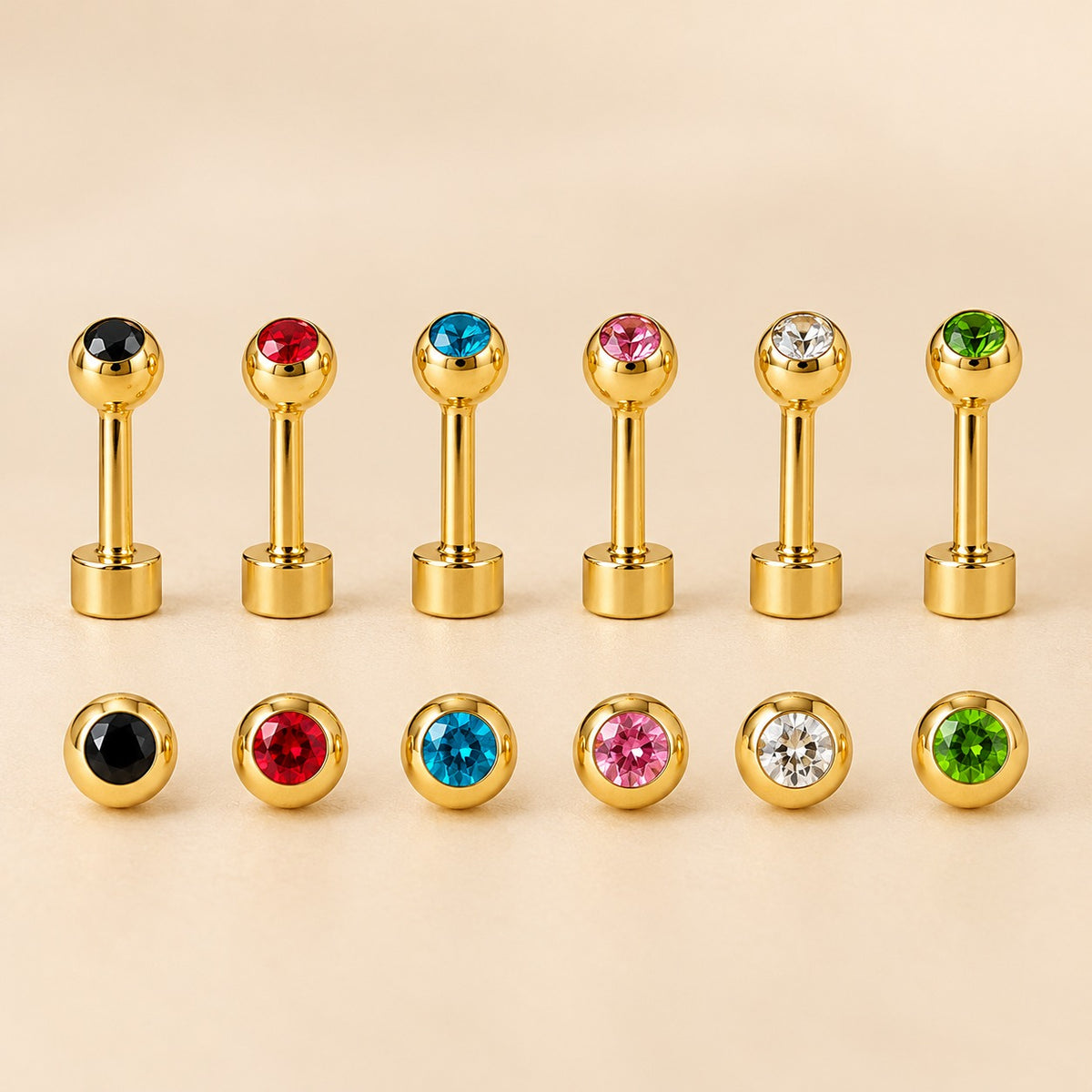 18ct Gold Plated Tiny 4mm Ball Flat Back Coloured Stone Stud Earrings — Boho Jewellery UK | The Colourful Aura