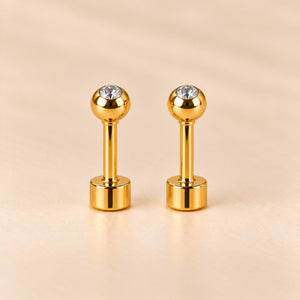 White 18ct Gold Plated Tiny 4mm Ball Flat Back Coloured Stone Stud Earrings (Close-up Detail) | The Colourful Aura