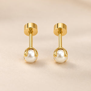 18ct Gold Plated Tiny 5mm White Pearl Flat Back Stud Earrings — Boho Jewellery UK | The Colourful Aura