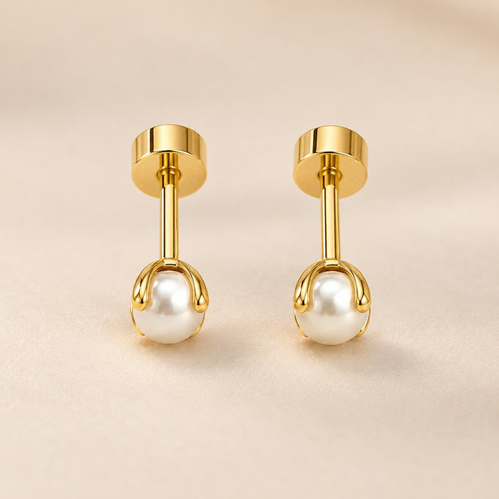 18ct Gold Plated Tiny 5mm White Pearl Flat Back Stud Earrings — Boho Jewellery UK | The Colourful Aura