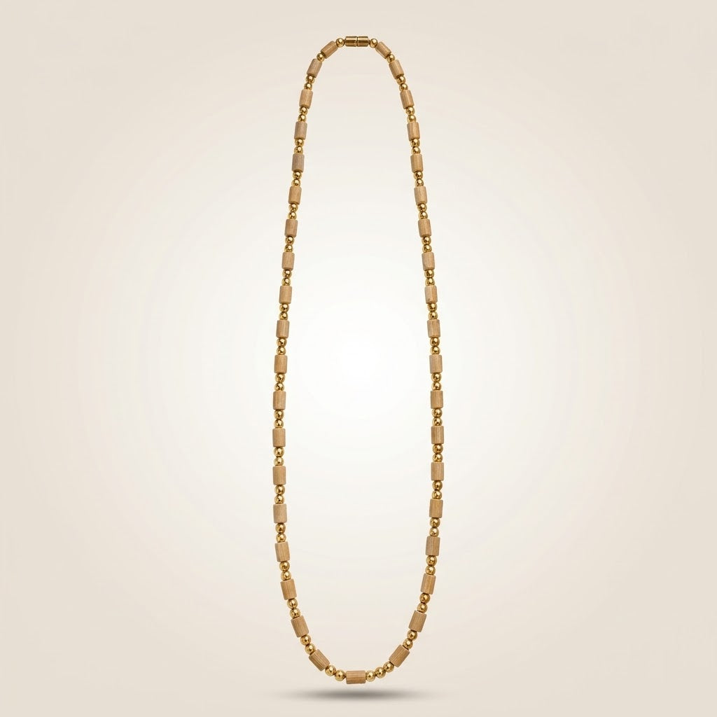 Tulsi Wood Gold Bead Long Mala Necklace 32 Inch — Boho Jewellery UK | The Colourful Aura
