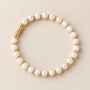 White Pearl Beaded Bracelet with Gold Screw Lock Clasp — Boho Jewellery UK | The Colourful Aura