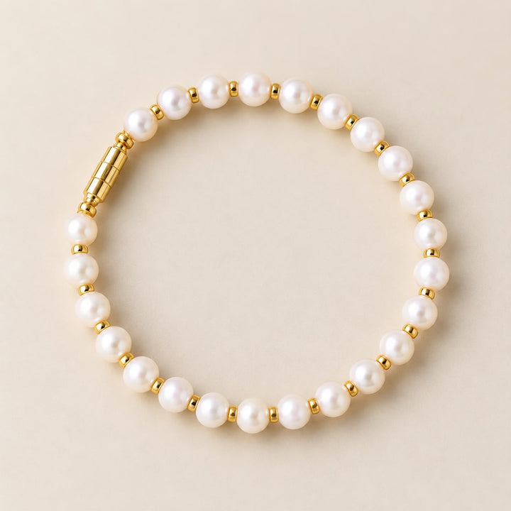 White Pearl Beaded Bracelet with Gold Screw Lock Clasp — Boho Jewellery UK | The Colourful Aura
