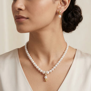 White Pearl Pink Quartz Necklace & Earring Set — Boho Jewellery UK | The Colourful Aura