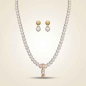 White Pearl Pink Quartz Necklace & Earring Set (Close-up Detail) | The Colourful Aura