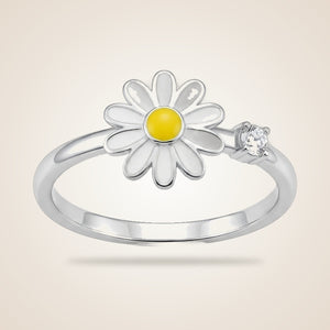 Yellow Rotating Sunflower Meditation Fidget Daisy Dainty Floral Ring in White | Boho Jewellery UK | The Colourful Aura