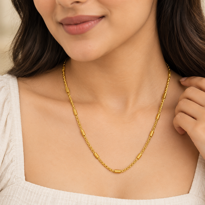 Wire-Wrapped Coil Station Rope Chain Necklace | 18ct Gold Plated — Boho Jewellery UK | The Colourful Aura