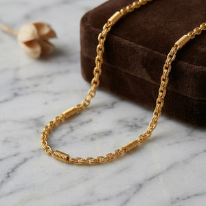 Wire-Wrapped Coil Station Rope Chain Necklace | 18ct Gold Plated (Close-up Detail) | The Colourful Aura