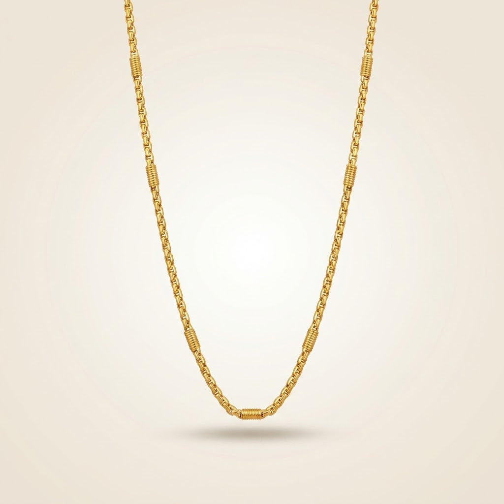 Wire-Wrapped Coil Station Rope Chain Necklace | 18ct Gold Plated (Close-up Detail) | The Colourful Aura
